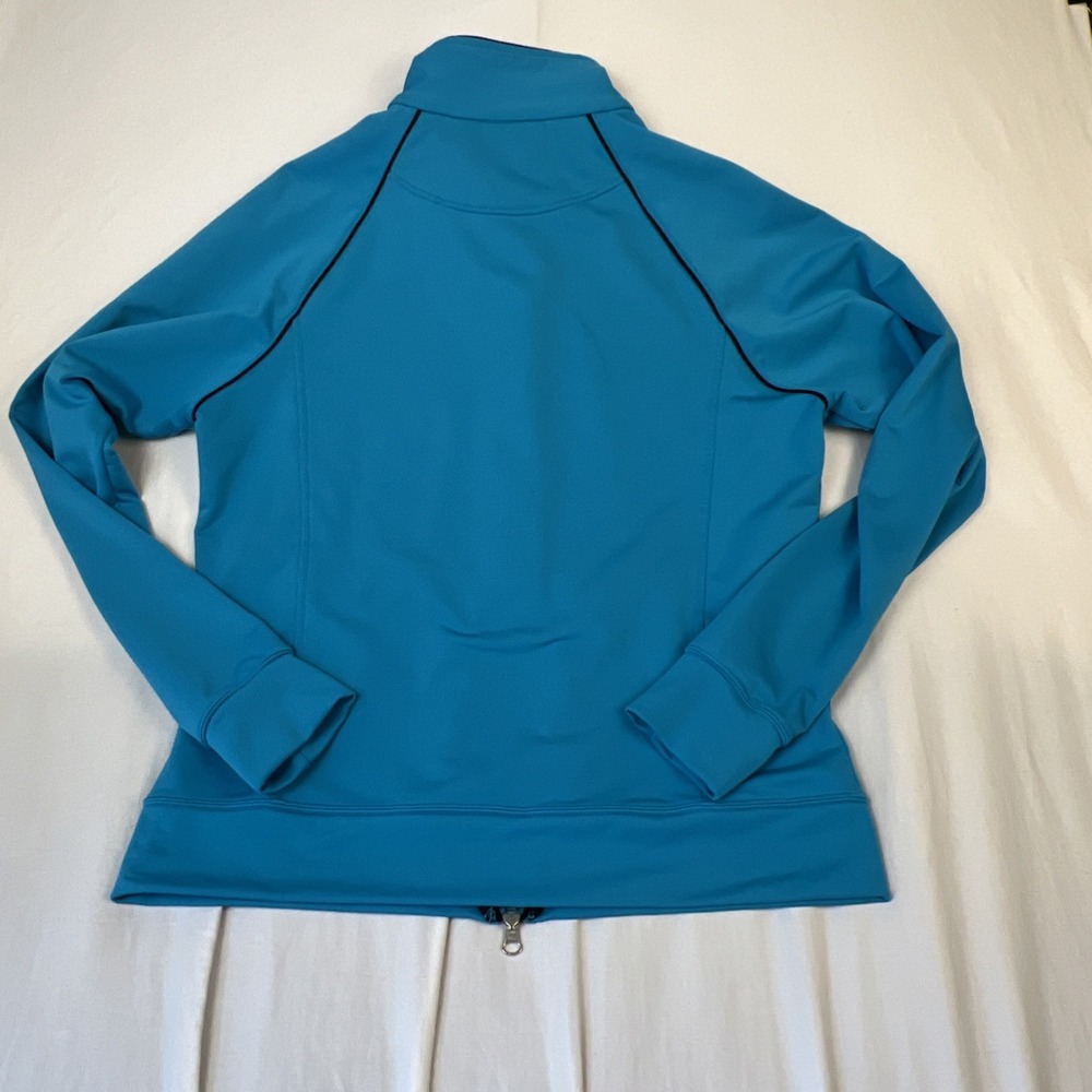 Nike Womens Track Jacket Cyan Blue Full Zip Raglan Sleeve Mock Neck Medium - Picture 9 of 9